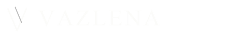 Vazlena white serif wordmark with abstract folded V